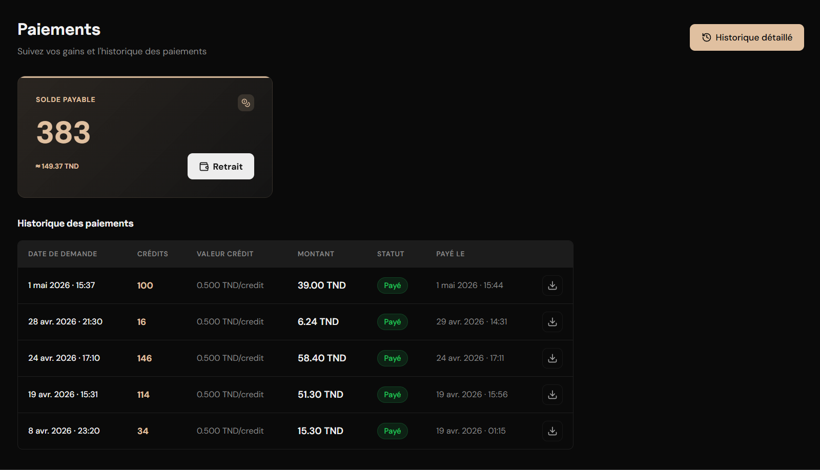 Payout Dashboard